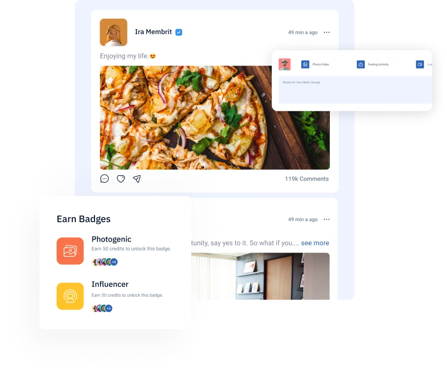 Bildliche Darstellung von Social Media, mit beispielhaftem Post.