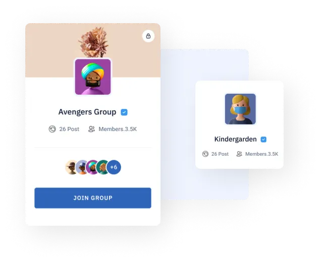 Darstellung von Gruppen als Beispiel. Lustige Avatare und Gruppen-Namen.